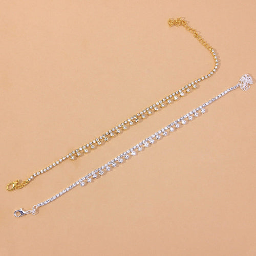 Tornozeleira Gota de Cristal — Dourado & Prateado